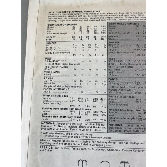 Vintage Butterick 6818 Sewing Pattern Size 3 Childrens Jumper Pants and Vest CUT - Picture 3 of 6